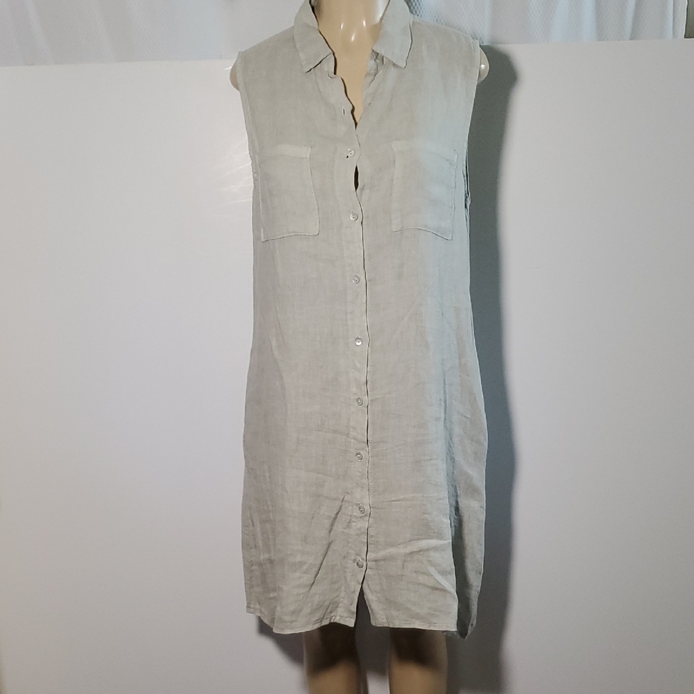 Mida Made in Italy Women Sleeveless Button-Down Dress 100% Linen Size O/S